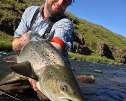 the writer - Nils Jorgensen with a switch caught Icelandic salmon